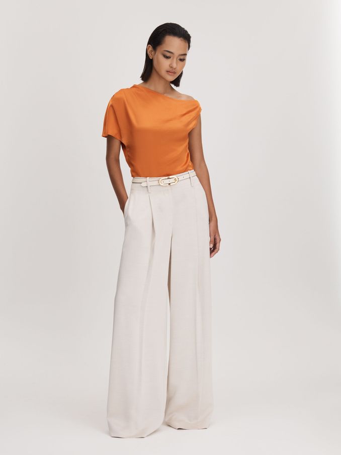 Anna Quan Satin Off-The-Shoulder Top in Kumquat (C27204) | €218