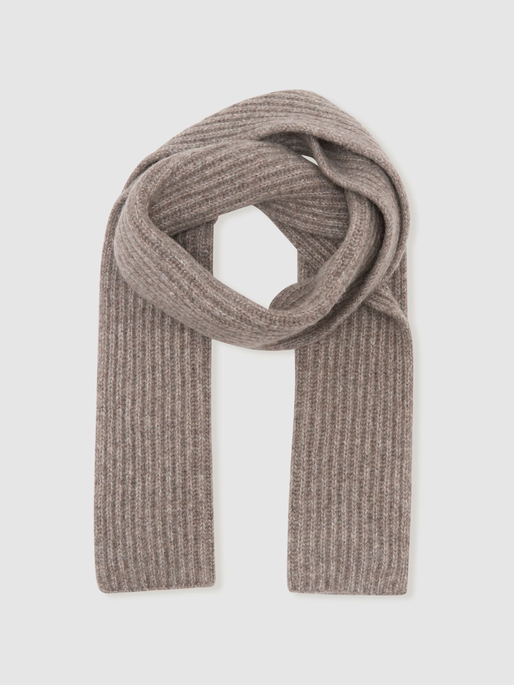 Taupe Brun Melerad - Regular Wool-blend Rib-knit Scarf