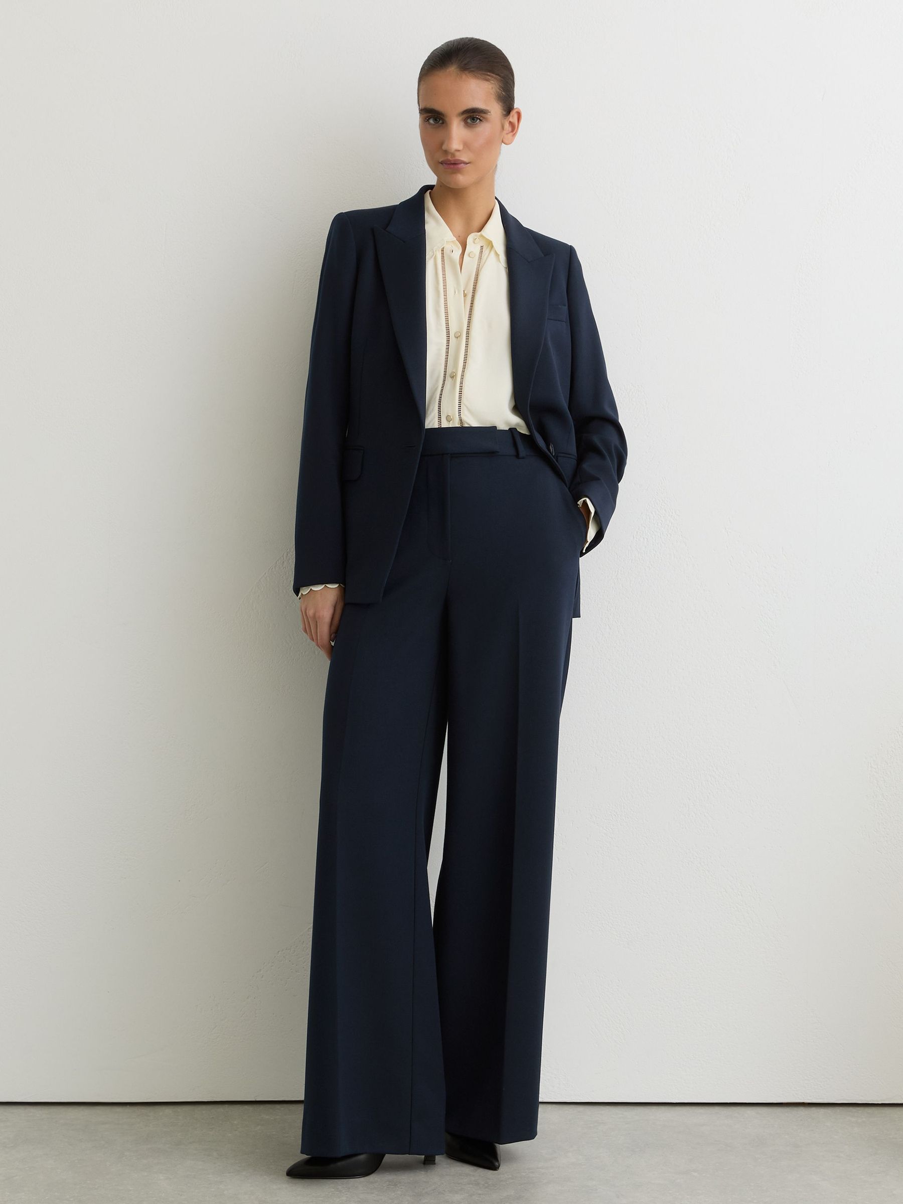 Navy - Wide-leg Suit Trousers