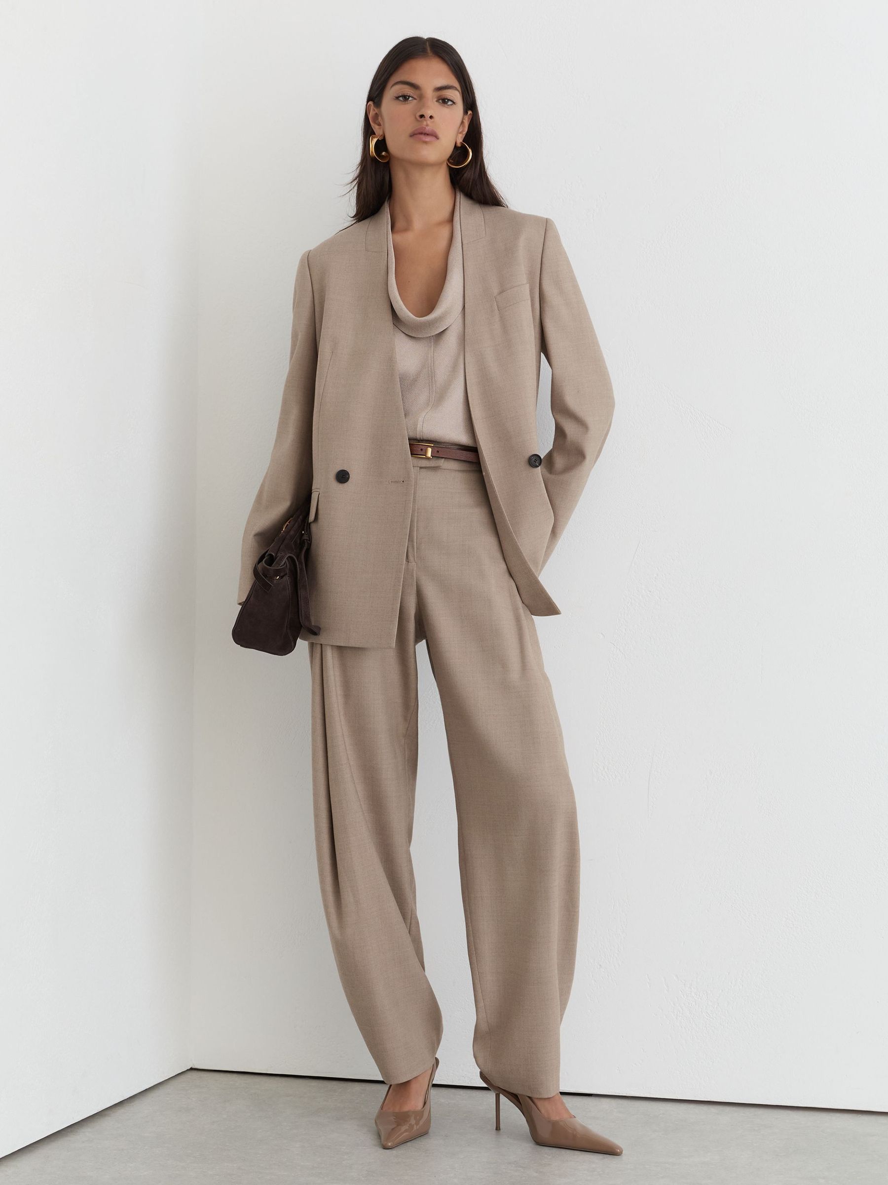 Neutral - Wool-blend Barrel-leg Suit Trousers