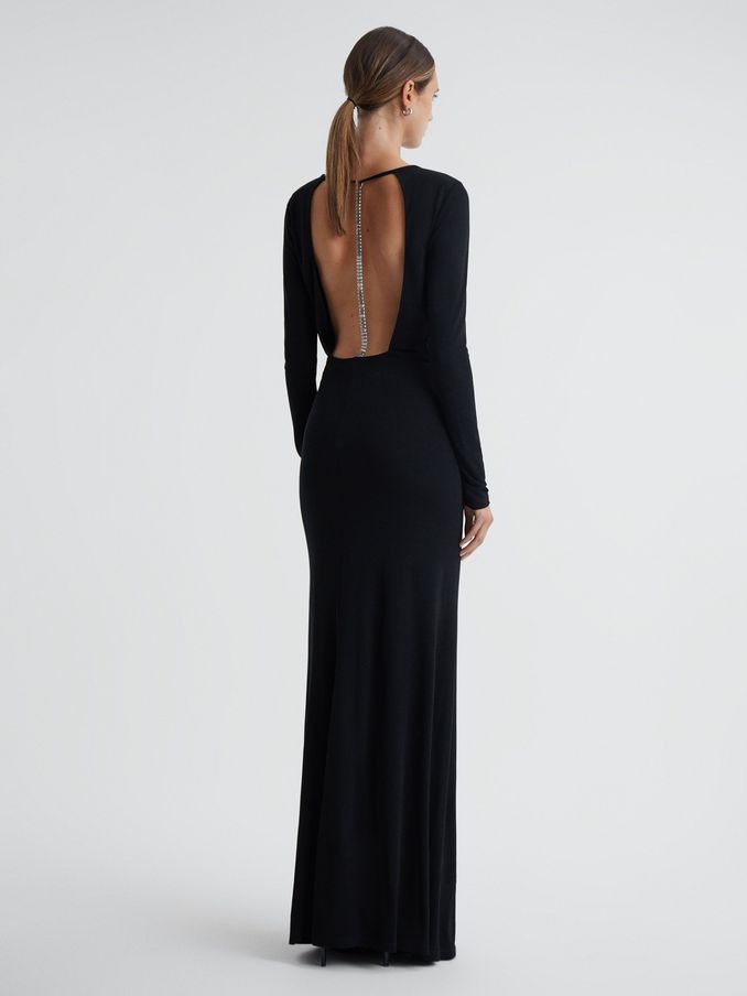 Diamanté Bodycon Maxi Dress in Black (C29708) | US$153