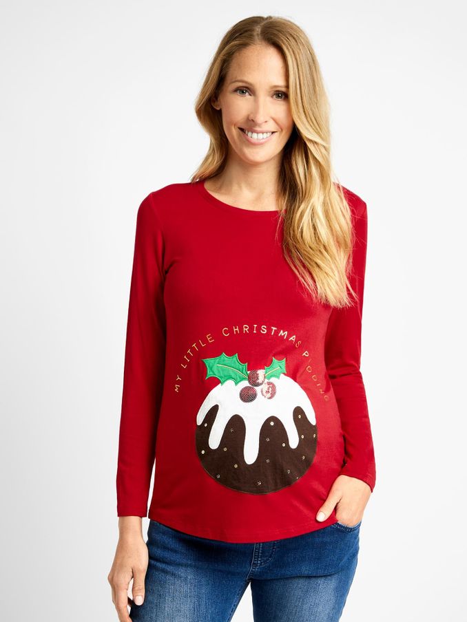 Red Christmas Pudding Maternity Top (C30458) | $28