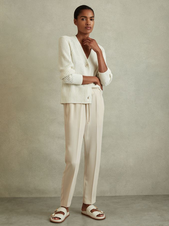 Hailey Cream Petite Tapered Pull On Trousers (C40026) | US$62