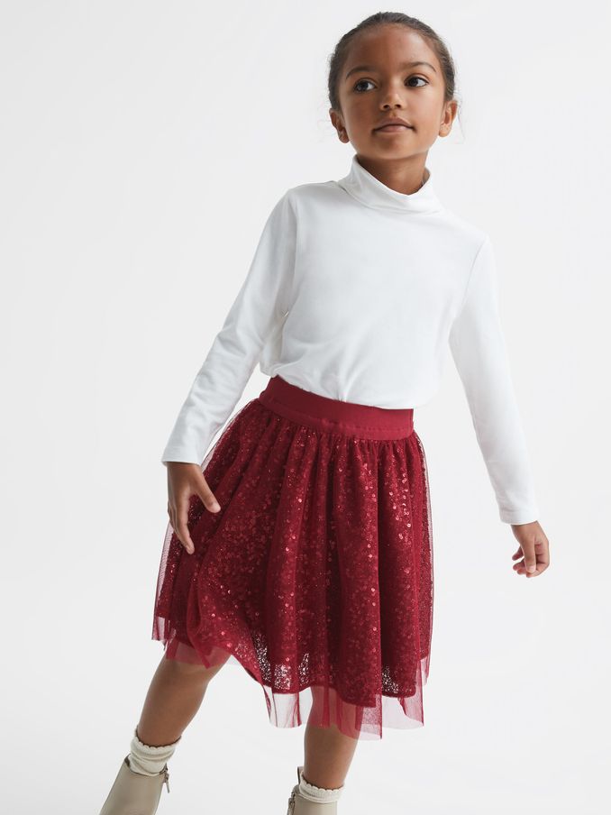 9-12 yrs Short Tulle Sequin Skirt in Red (C40041) | US$40