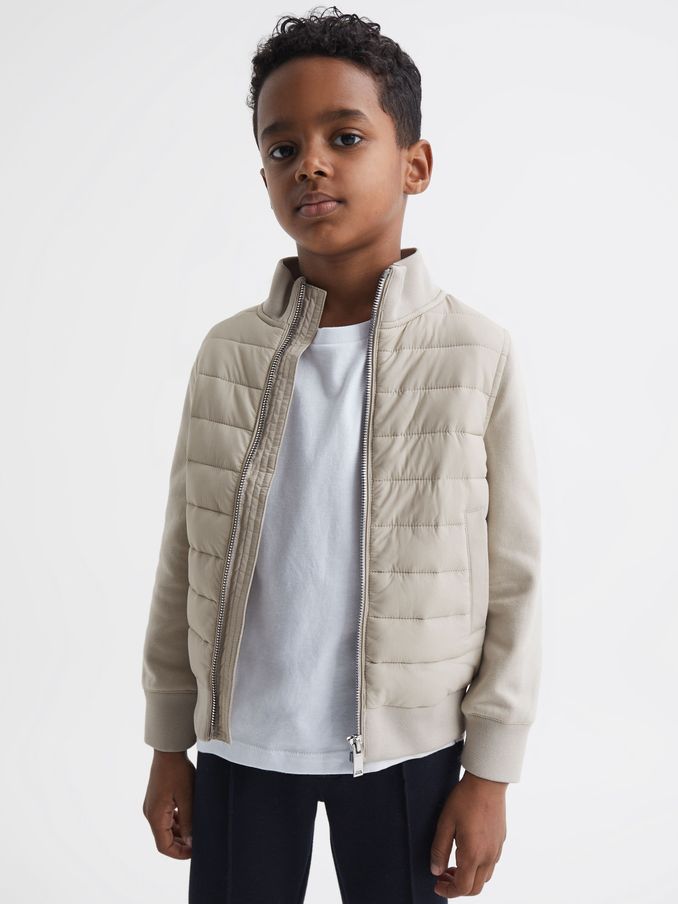 3-9 yrs Funnel Neck Quilted Hybrid Jacket in Stone (C40503) | US$75