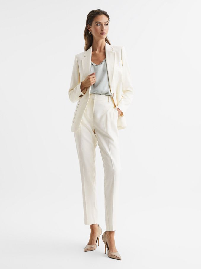 Petite Slim Fit High Rise Trousers in Cream (C46029) | US$49