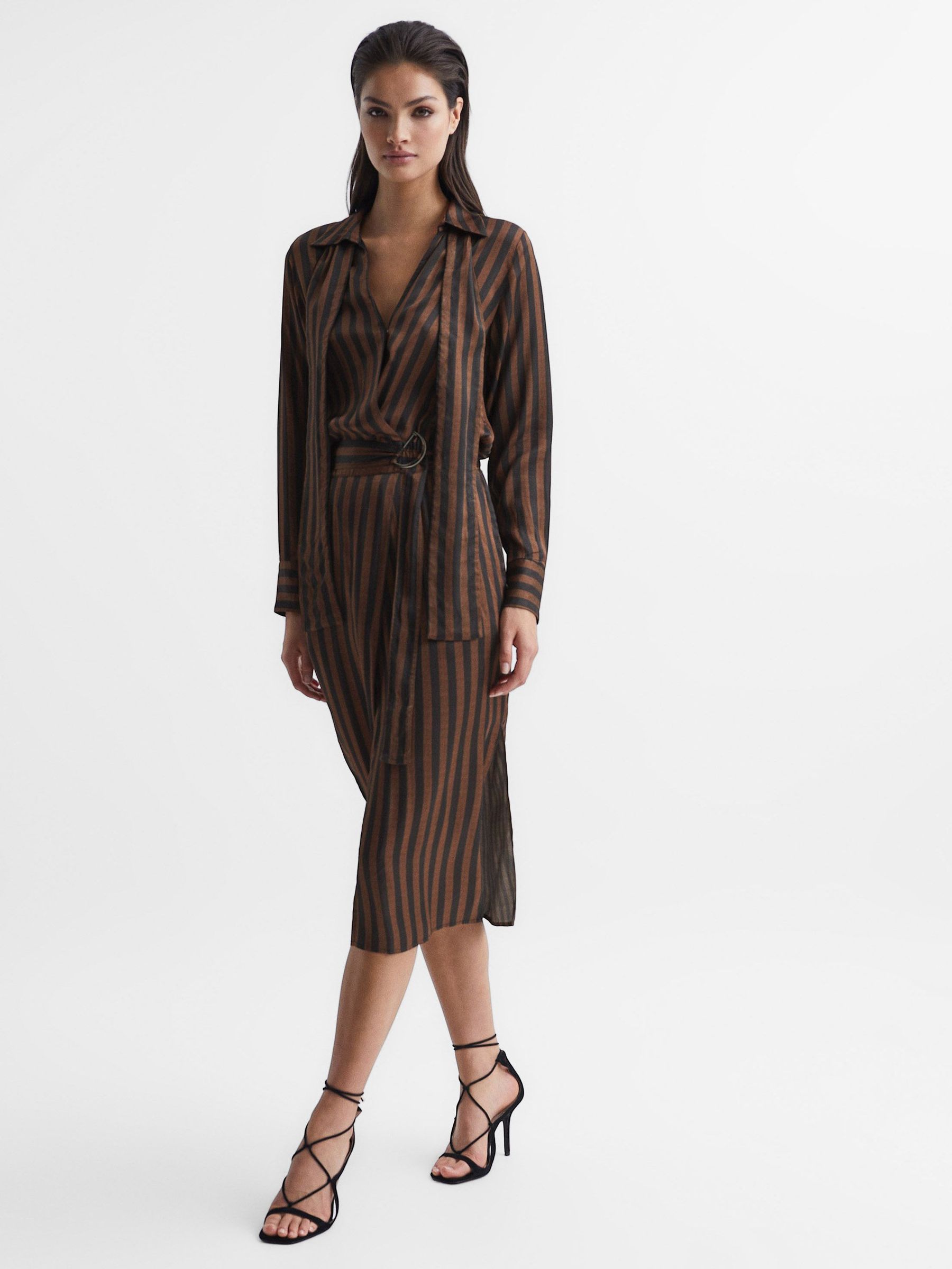 Stripe Shirt Dress in Brown (C52047) | US$151