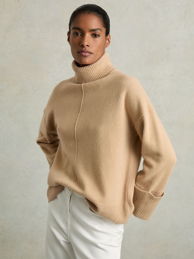 Casual Wool-Cashmere Roll Neck Jumper in Camel (C53062) | €89