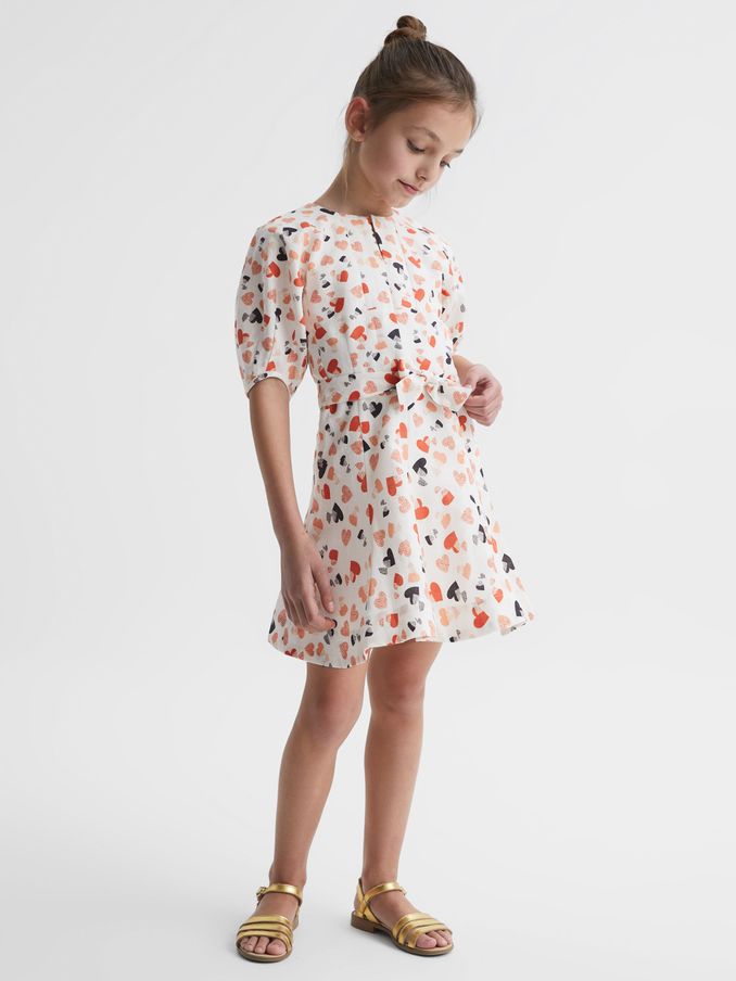9-12 yrs Heart Print Linen Mini Dress in Ivory Print (C58041) | €42