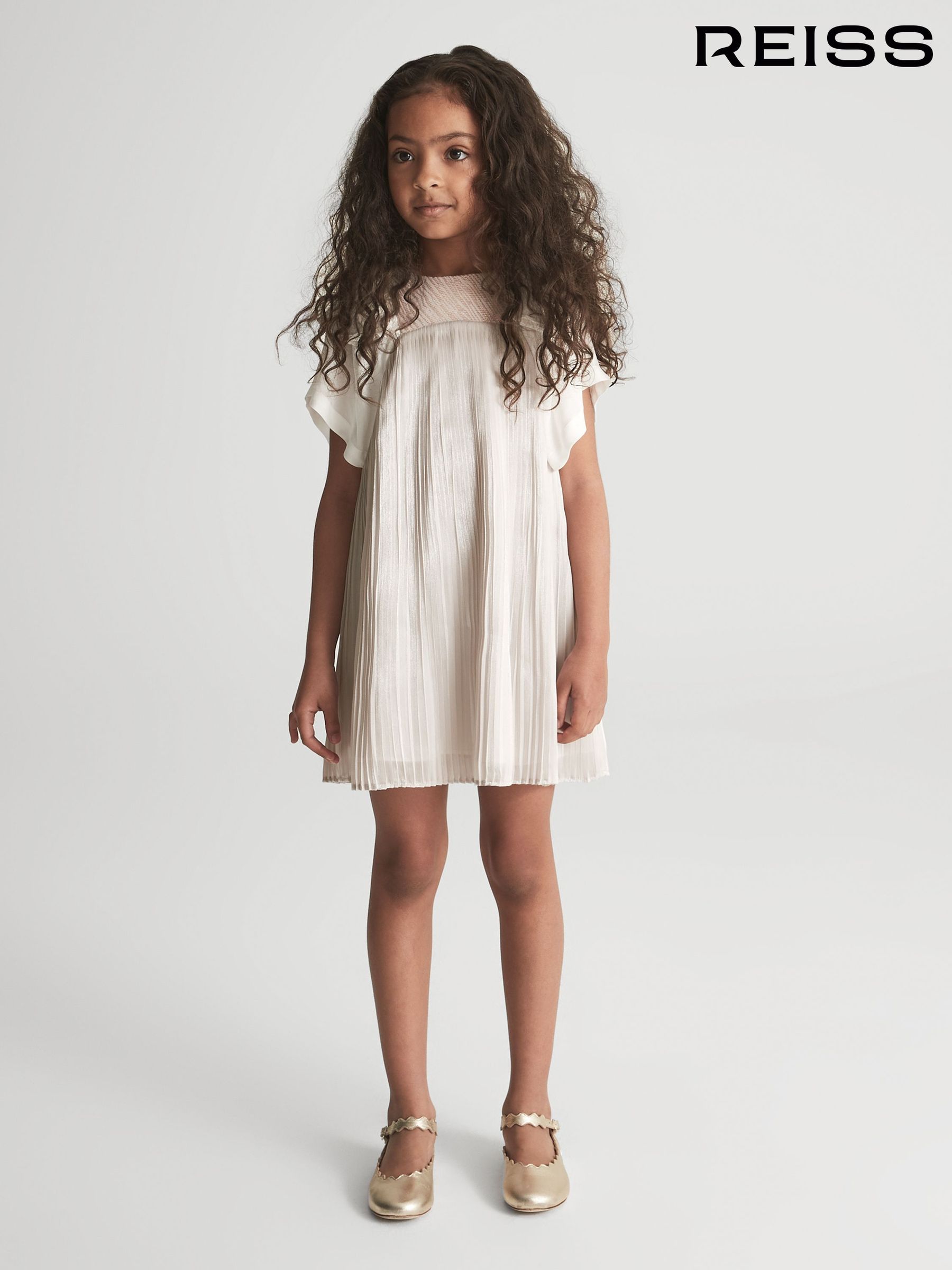 Senior Metallic Pleated Dress in Silver (C58364) | €51