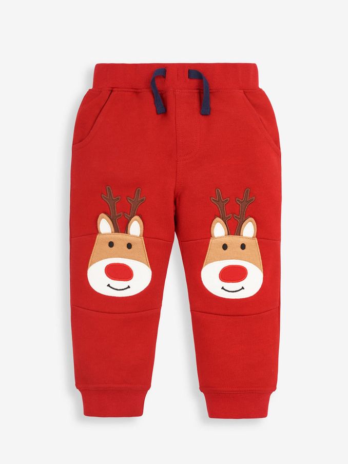 Reindeer Appliqué Knee Joggers in Red (C63181) | $31