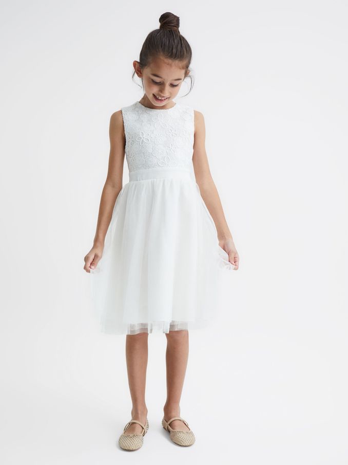 Senior Lace Tulle Occasion Dress in Ivory (C68706) | 154 QAR