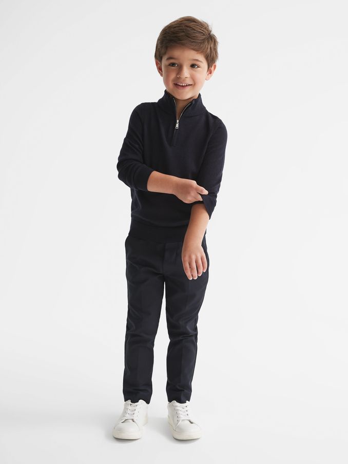 3-9 yrs Merino Wool Zip-Neck Jumper in Navy (C68904) | US$55