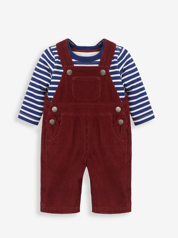 Burgundy Red 2-Piece Classic Cord Dungarees & Stripe Top Set (C69964) | $30