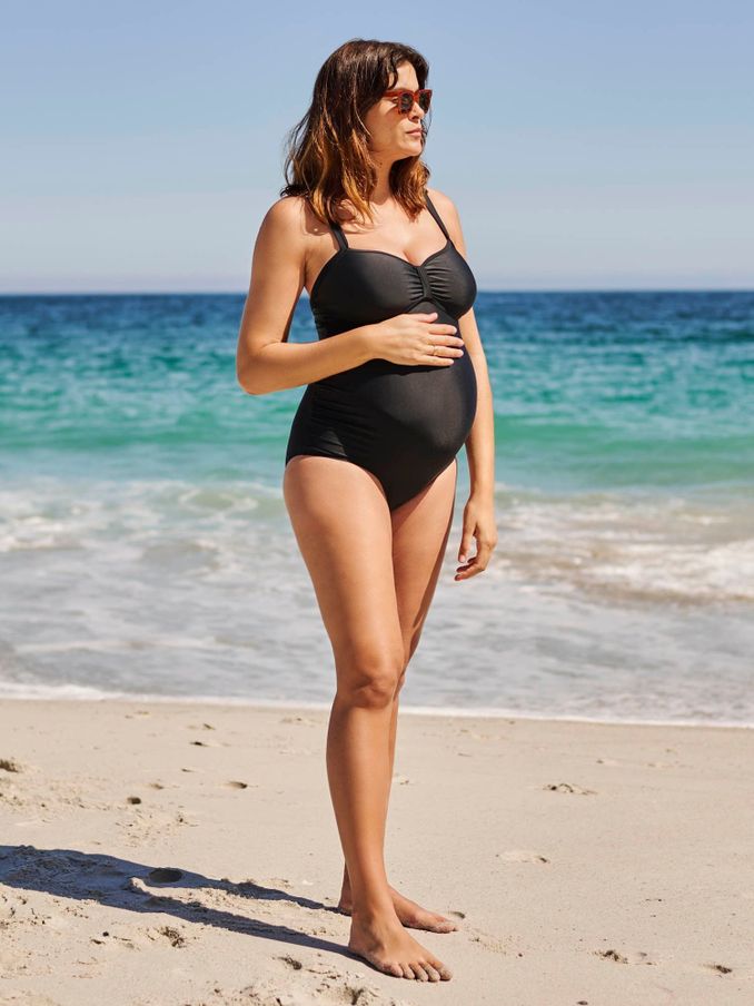 Black Stripe Maternity Swimsuit (C70010) | $21