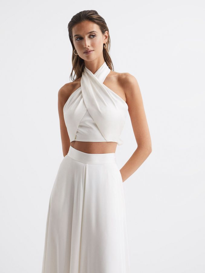 Cropped Halter Occasion Top in White (C70719) | €41