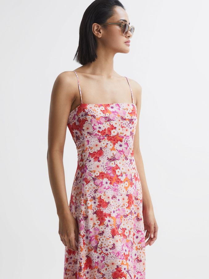 Petite Floral Print Fitted Midi Dress in Pink Print (C75875) | CA$137