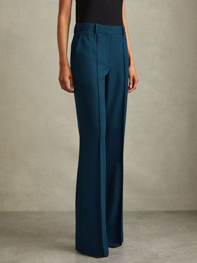 Wool Blend Wide Leg Suit Trousers in Teal (C76514) | US$200