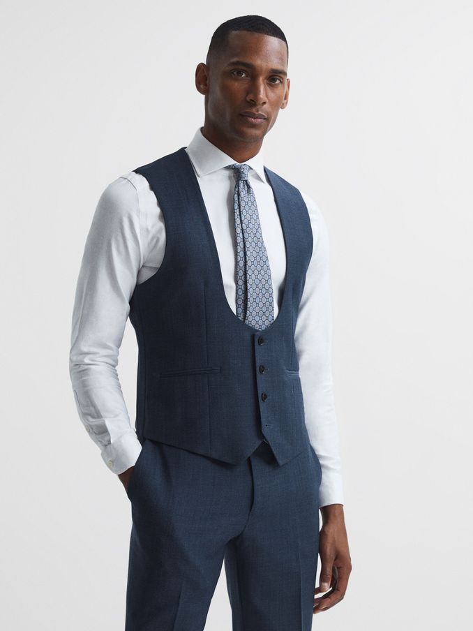 Ease Navy Sharkskin Horseshoe Slim Fit Waistcoat (C78183) | €72