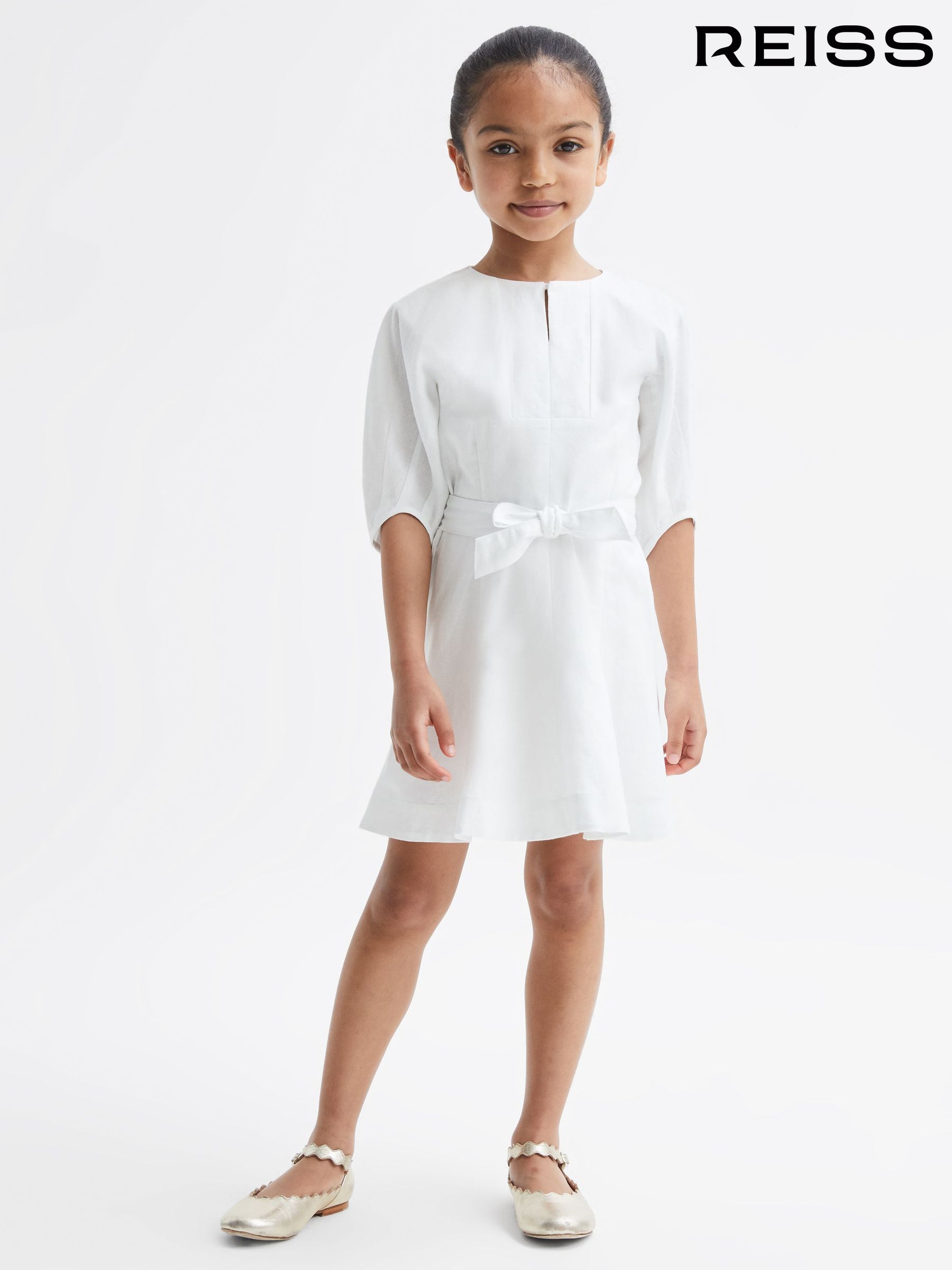 4-9 yrs Heart Print Linen Mini Dress in Ivory (C81843) | €47