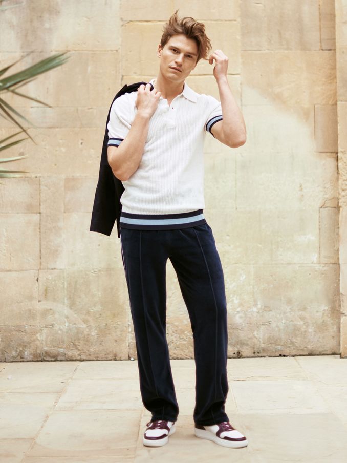 Velour Jogger With Piping in Navy (C84880) | €135