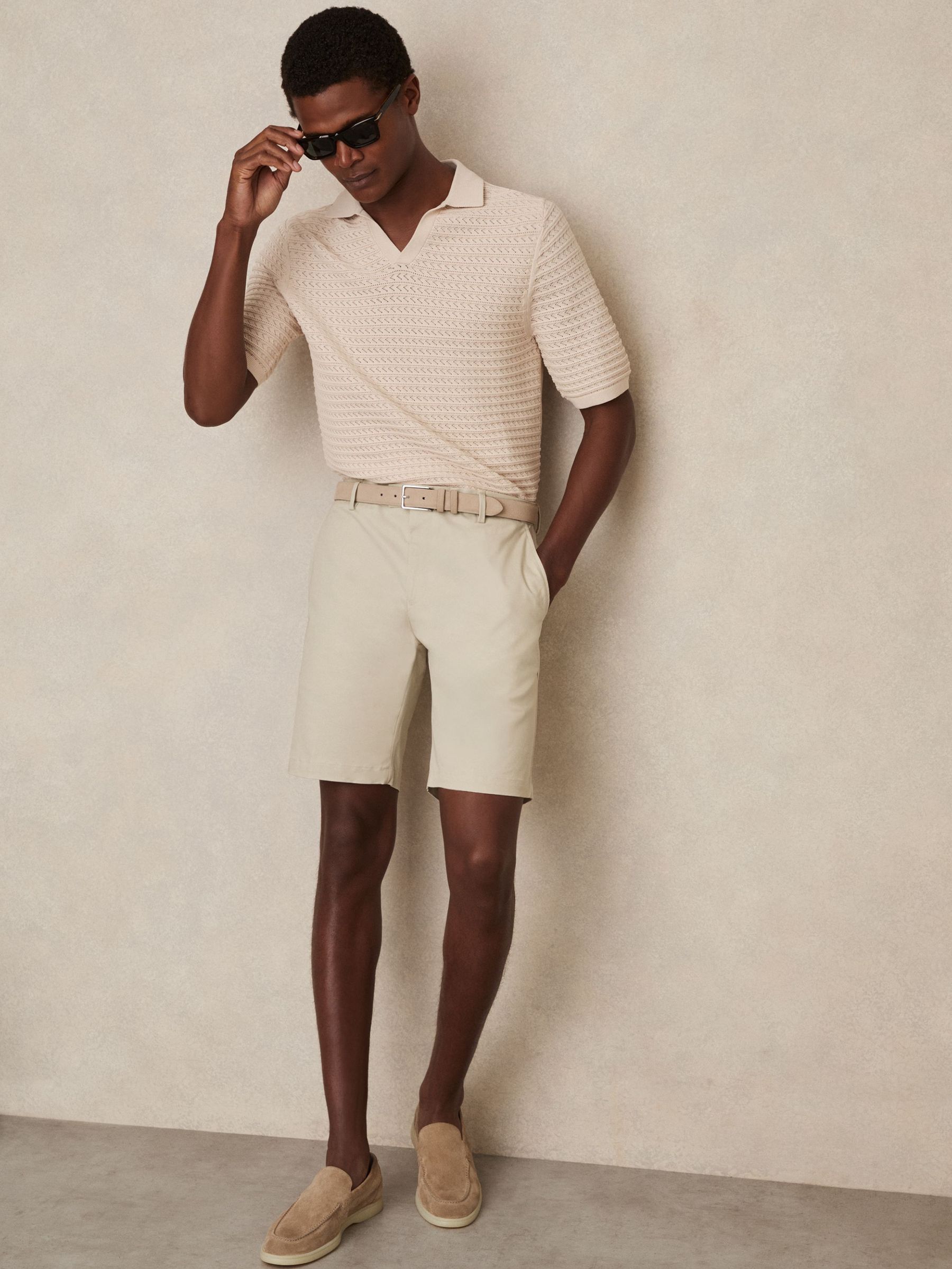 Cotton Chino Shorts With Stretch in Stone (C88887) | US$70