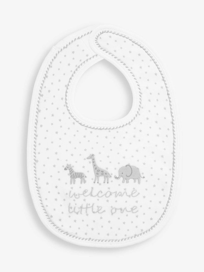 White Welcome Little One Embroidered Bib (C91046) | $10