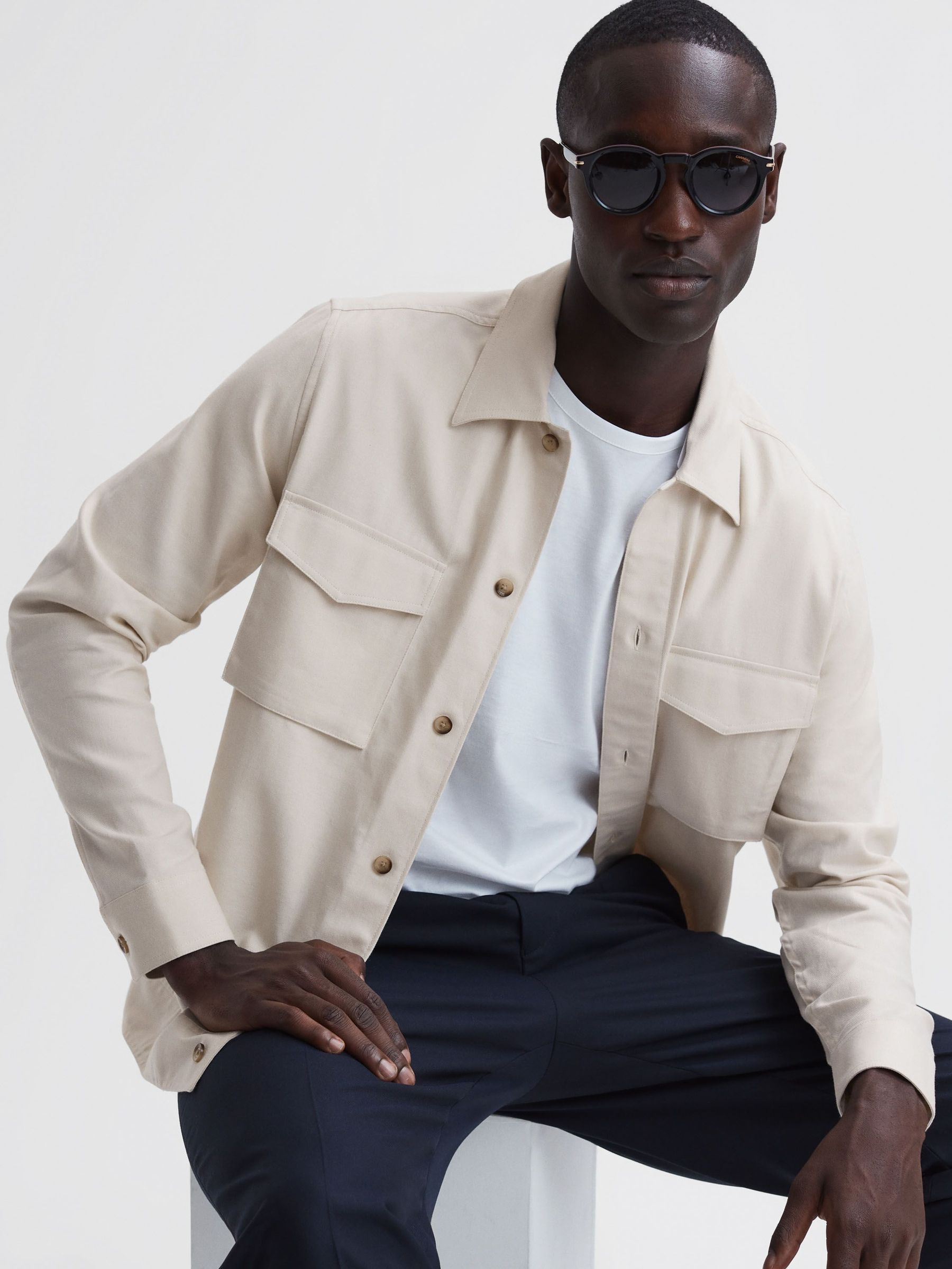 Cotton-Linen Long Sleeve Overshirt in Ecru (C93603) | CA$87