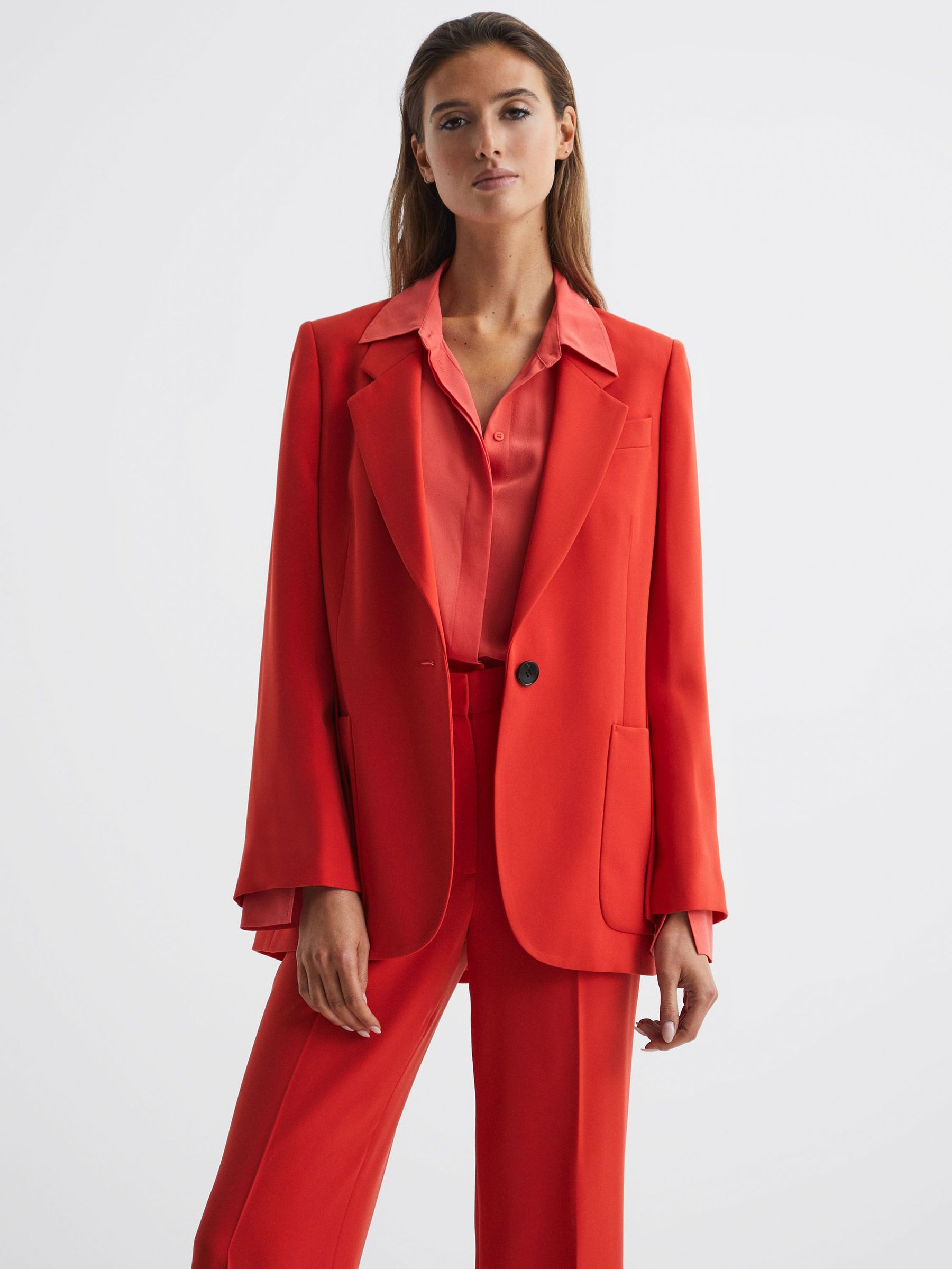 Single Breasted Split Sleeve Tailored Fit Blazer in Coral (C94057) | €114
