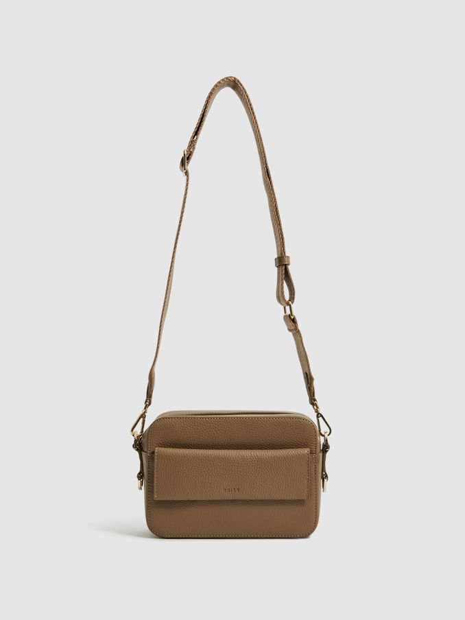 Leather Crossbody Camera Bag in Taupe (D00223) | €195