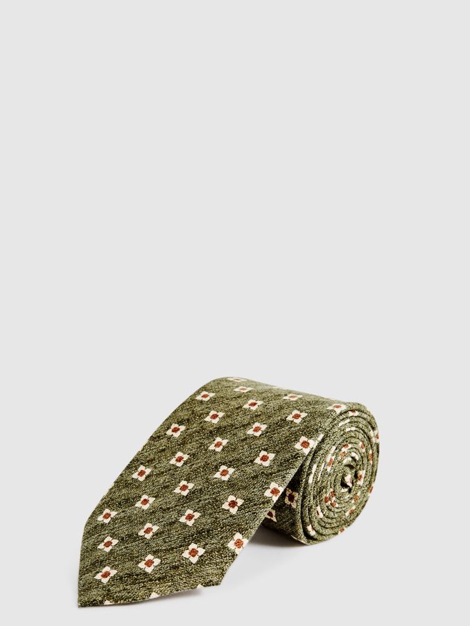 Floral Print 100% Silk Tie in Green (D00704) | €41