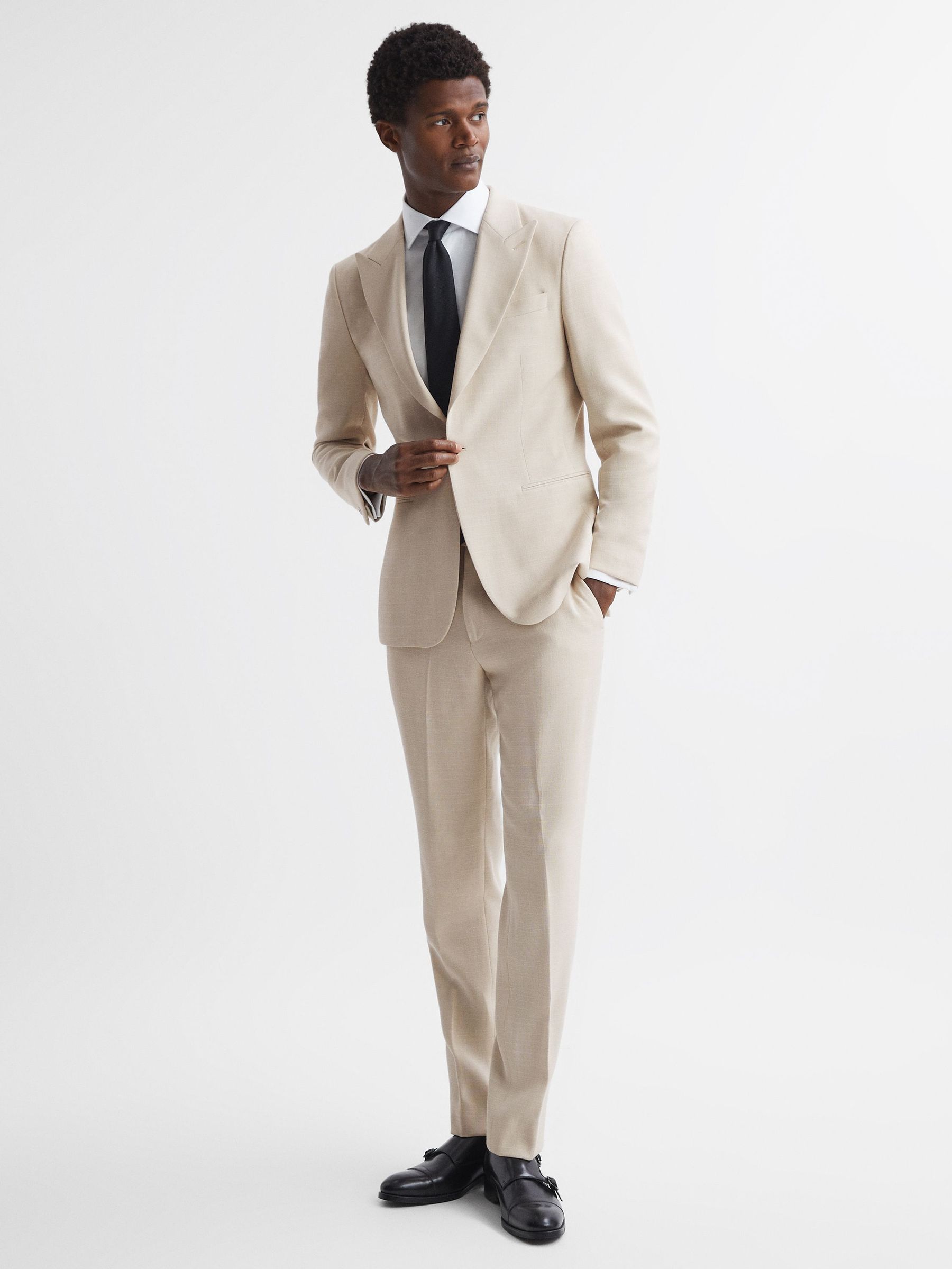 Slim Fit Textured Single Breasted Blazer in Ivory (D01329) | CHF 630