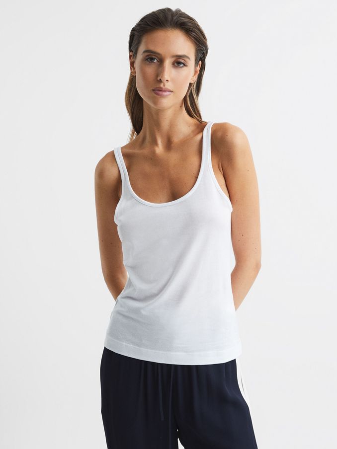 Scoop Neck Second Skin Vest Top in White (D15198) | CHF 15