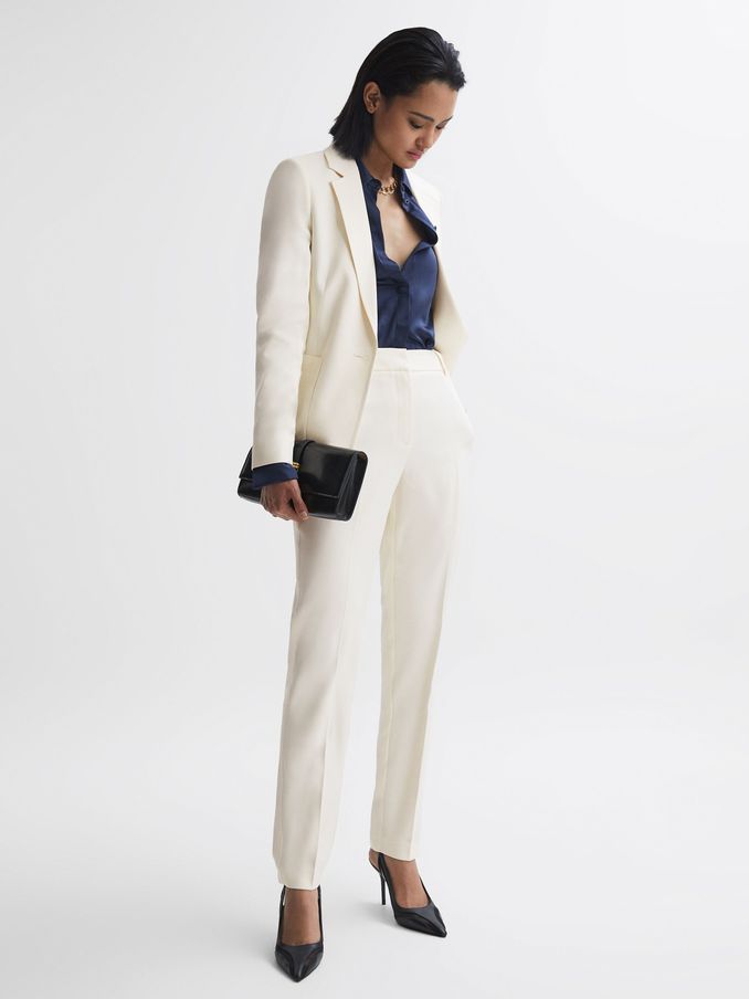 Slim Fit High Rise Trousers in Cream (D17108) | US$62