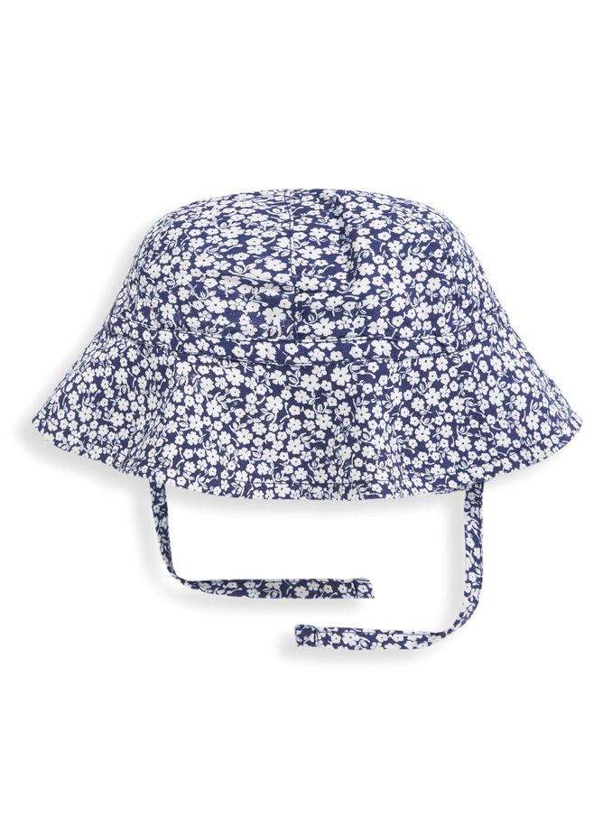 Navy Blue Ditsy Floral Floppy Sun Hat (D18247) | $15