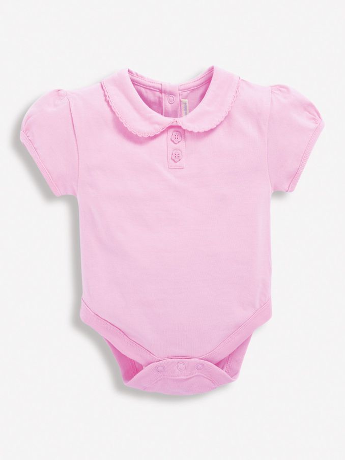 Pink Plain Peter Pan Collar Baby Bodysuit (D18265) | $9