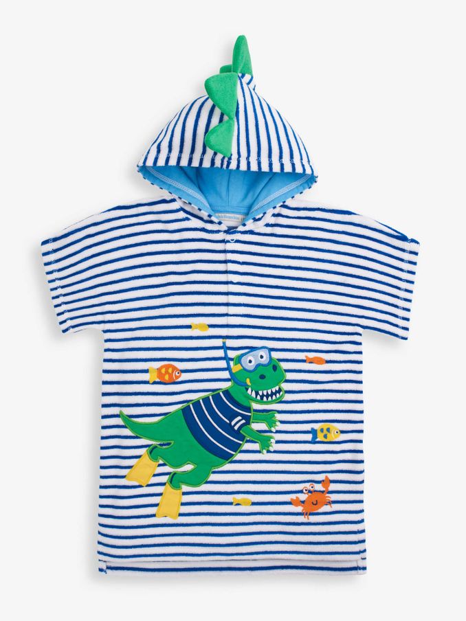 Blue Stripe Dino Towelling Hooded Poncho (D18578) | $34