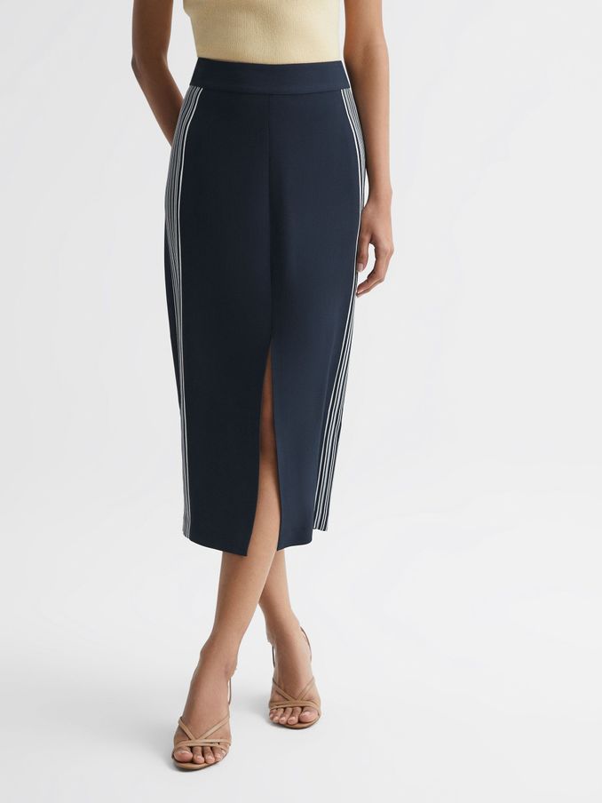 High Rise Midi Pencil Skirt in Navy (D19164) | US$76