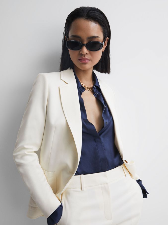 Tailored Single Breasted Blazer in Cream (D20961) | $116