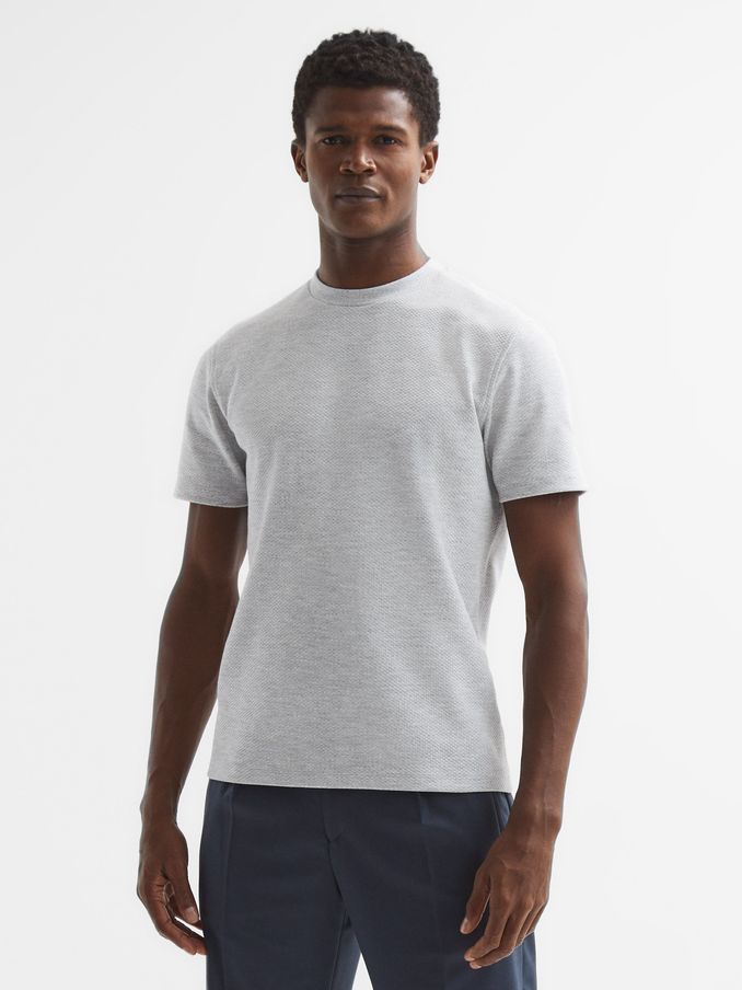 Slim Fit Honeycomb T-Shirt in Grey Melange (D21309) | HK$310