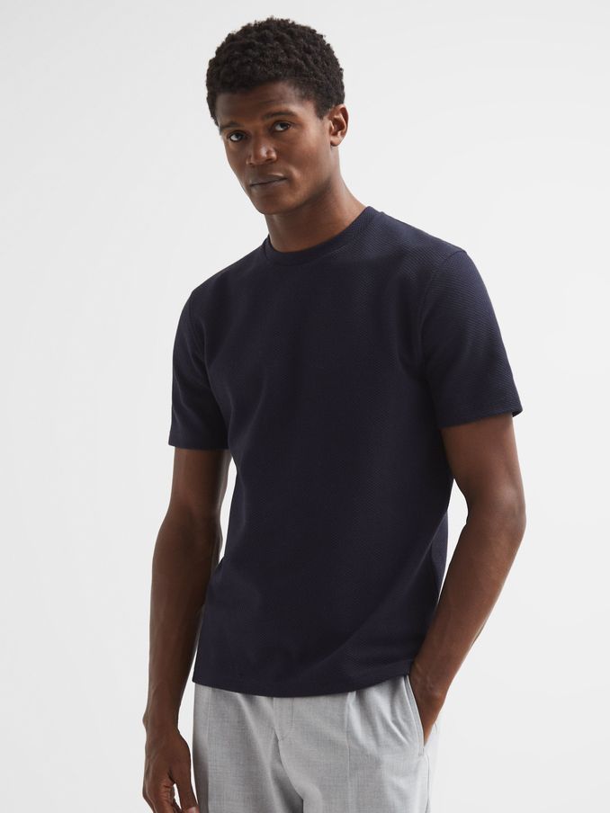 Slim Fit Honeycomb T-Shirt in Navy (D21311) | US$28