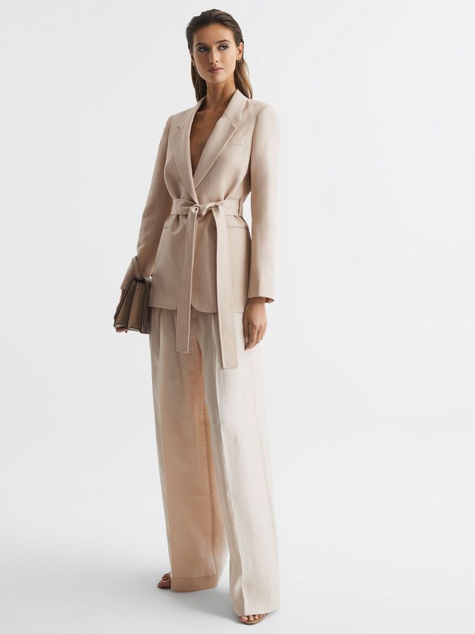 Single Breasted Tie Front Blazer in Neutral (D26715) | CA$158