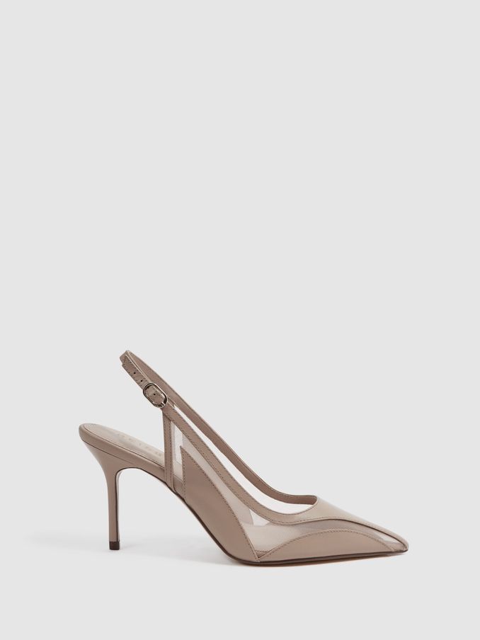 Mesh Sling Back Court Shoes in Latte (D28903) | €240