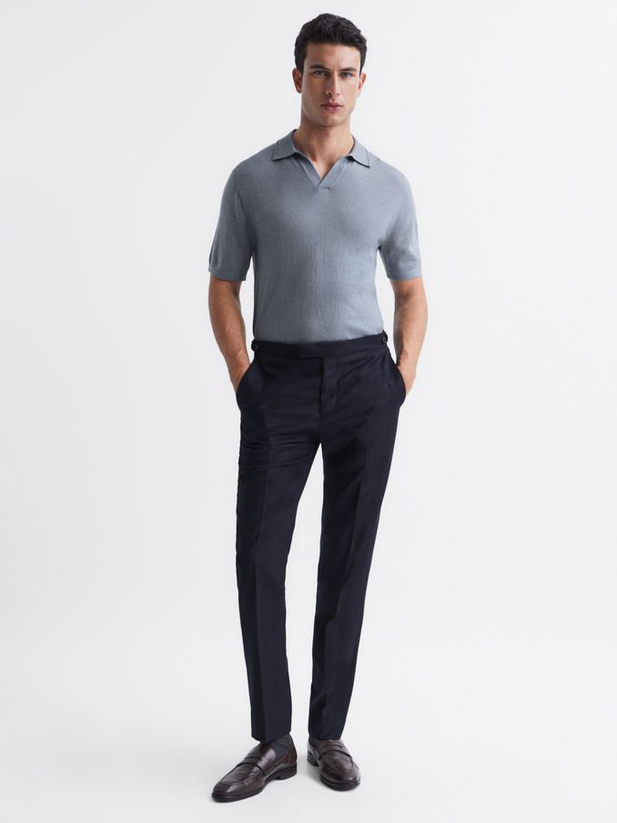 Merino Wool Open Collar Polo Shirt in Dove Blue (D39177) | $42