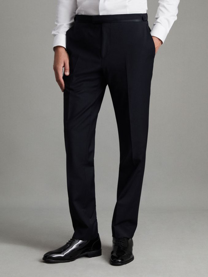 Modern Fit Tuxedo Trousers in Navy (D40029) | $96