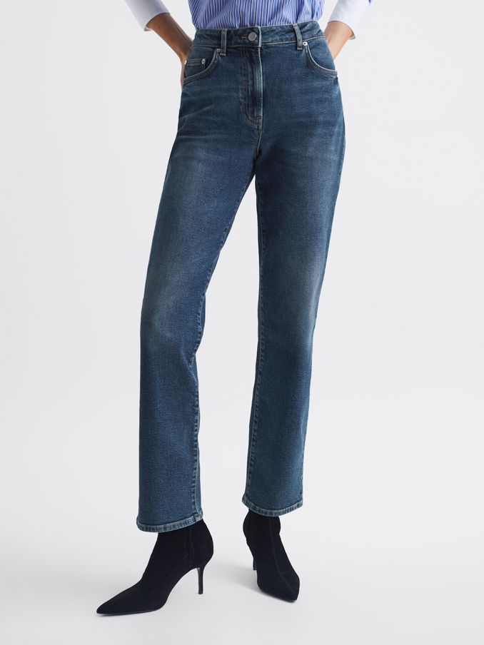 Straight Leg Boyfriend Jeans in Mid Blue (D40033) | US$59