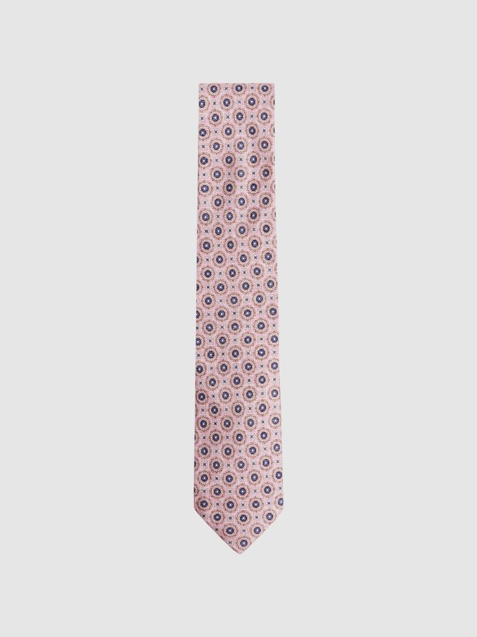 Silk Medallion Print Tie in Soft Rose (D40058) | ₪215