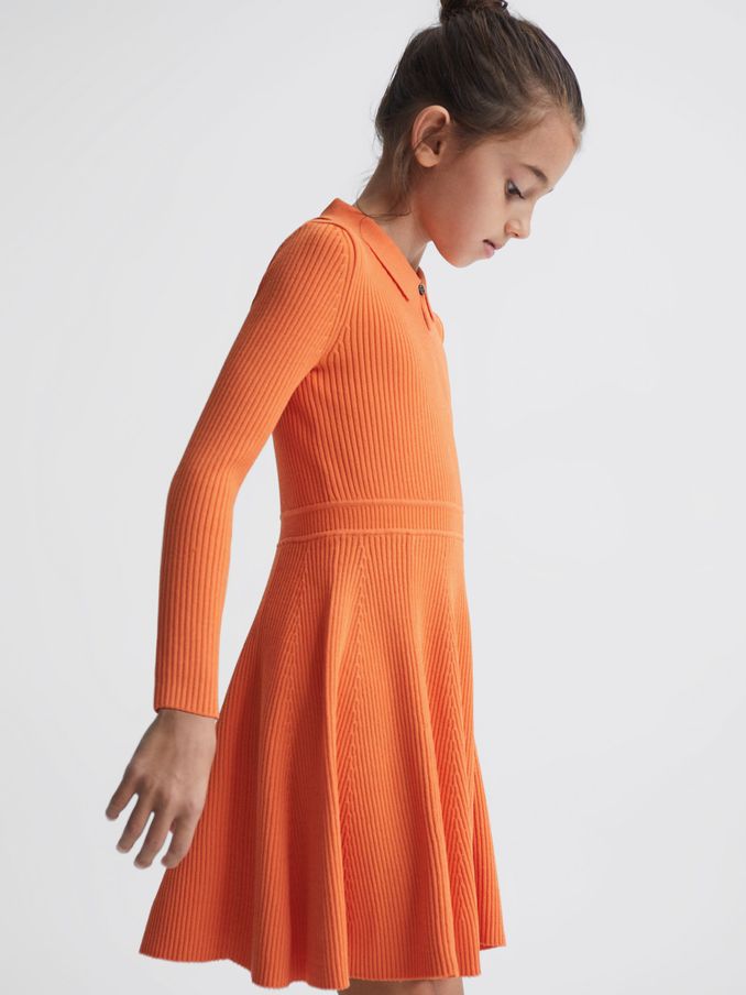 Knitted Fit and Flare Dress in Orange (D43724) | US$46