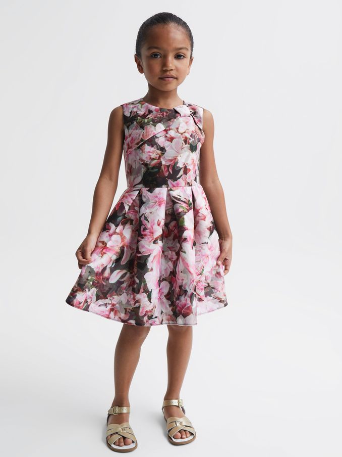 4-9 yrs Scuba Floral Printed Dress in Pink Print (D43727) | €35