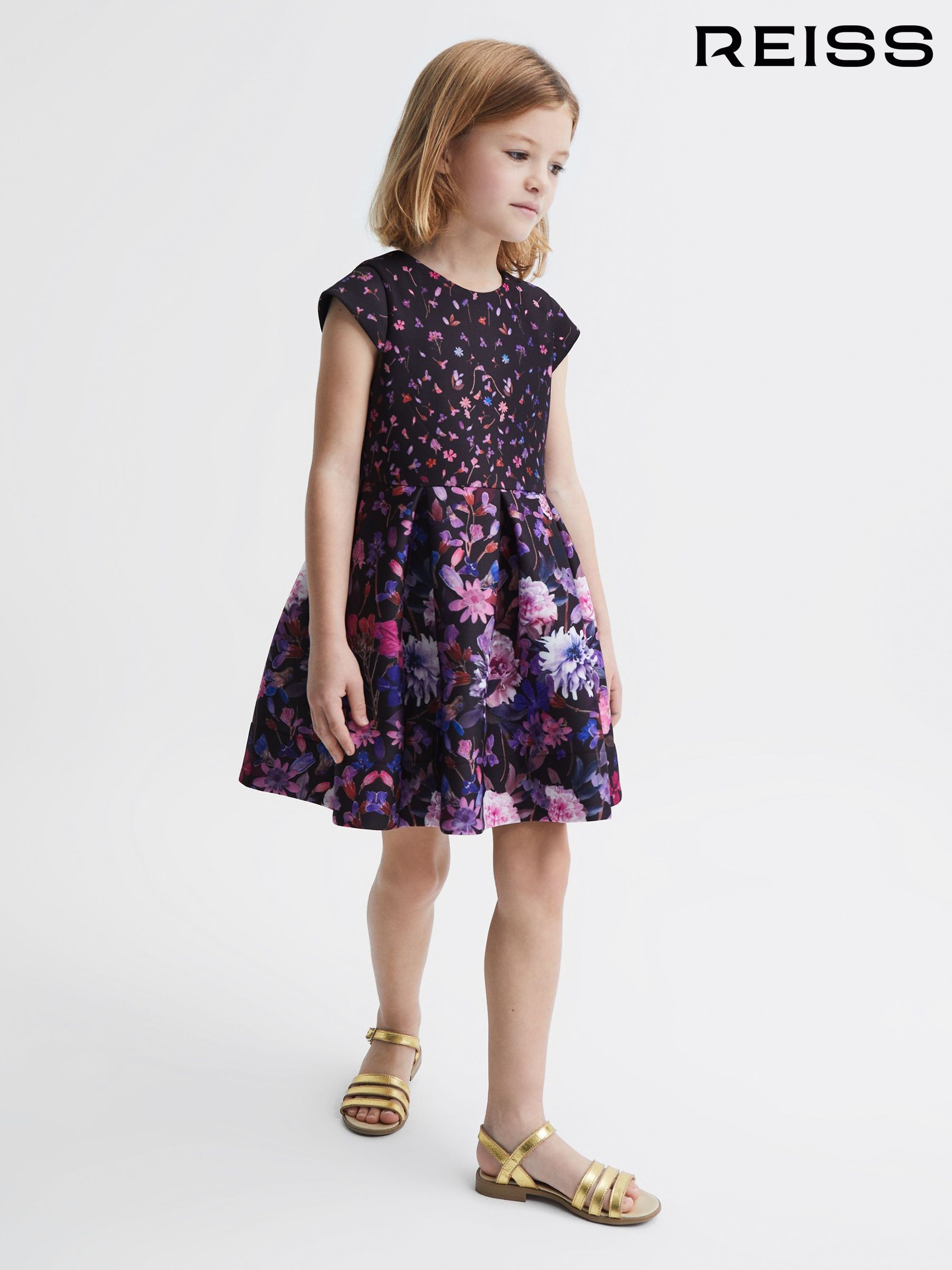 4-9 yrs Scuba Floral Printed Dress in Purple (D43729) | €28